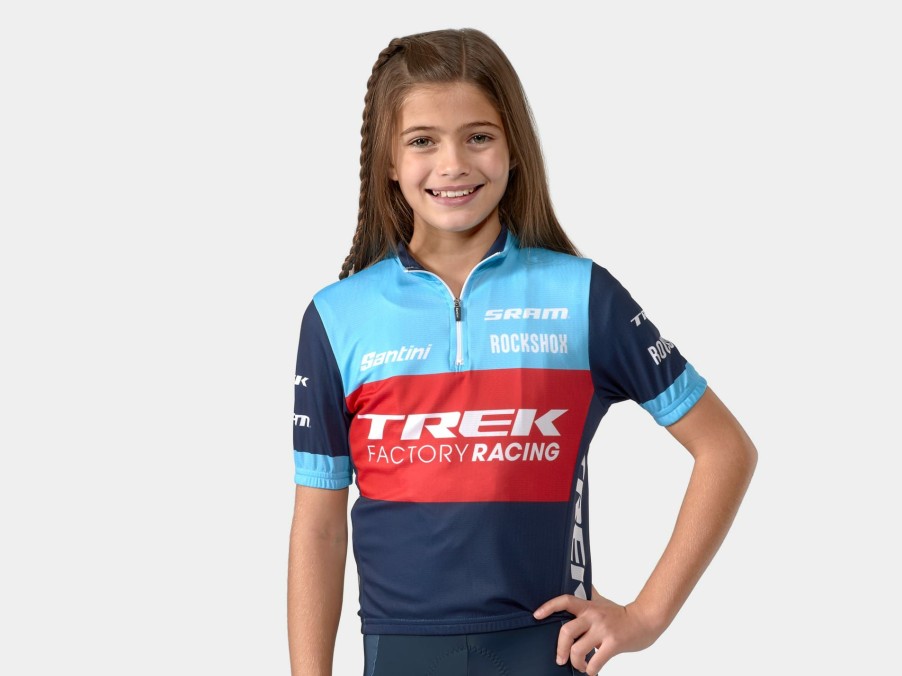 Apparel Trek Kids' Bike Apparel | Santini Trek Factory Racing Xc Team Replica Kids' Cycling Jersey Dark Blue/Azure