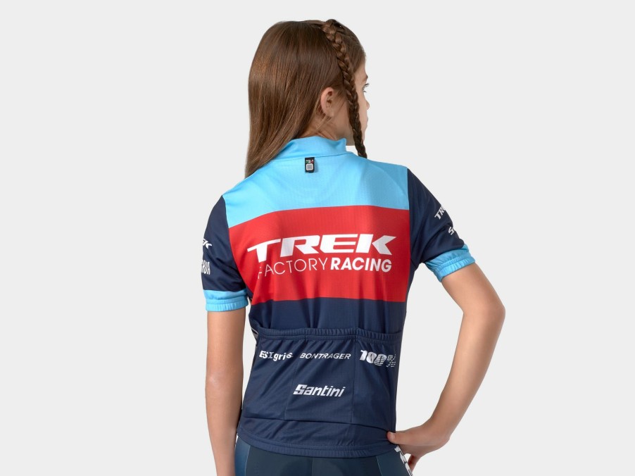 Apparel Trek Kids' Bike Apparel | Santini Trek Factory Racing Xc Team Replica Kids' Cycling Jersey Dark Blue/Azure